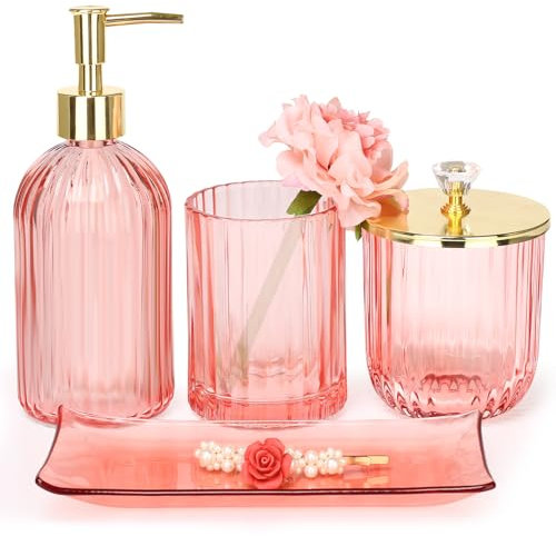Badezimmer-Zubehör-Set, 4-teiliges Badezimmerzubehör-Set, komplett mit Lotionseifenspender, Zahnbürstenhalter, Apothekerglas, Schminktablett, modernes Badezimmer-Dekor, Geschenk für Zuhause, Wohnung,