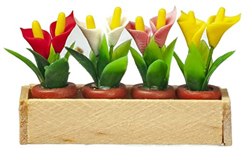 Melody Jane Dolls House Window Box with 4 Pots of Lilies Miniature Garden Accessory 1:12
