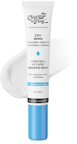 Chemist At Play Under Eye Cream with 2% Revital Eye & Quinoa Extract | For Dark Circles, Puffiness, Wrinkles, Crows Feet | Lightweight, Hydrating | Plant-based Ceramides, 100% Vegan | 15 g