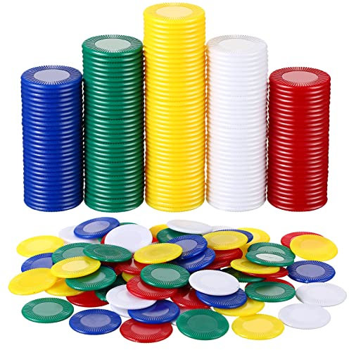 Skylety 1000 Pièces Jetons de Poker en Plastique Jetons de Jeu en Vrac 5 Couleurs Carte de Compteur pour Jeux Enfants Apprentissage de Compte Math Jeton Vierge de Jeu de Bingo, 0,86 Pouce