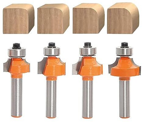 AKYLIN Lot de 4 fraises à arrondir avec tige de 8 mm, rayon d'embouts 3-4-5-6, avec roulement à billes, bord rond, outil de travail du bois
