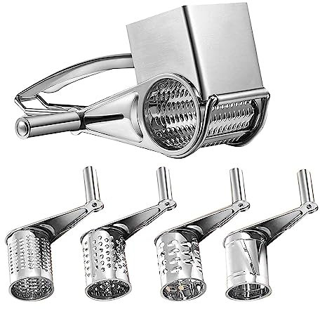 VOBOR Rotary Cheese Grater, Stainless Steel Graters for Kitchen with Handle, Small Hand Rotating Multi Grater Machine for Smooth Shredding and Slicing of Cheese and Veggies