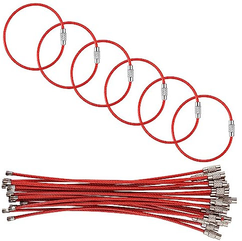 luvtree Multifunktionale Rot Schlüsselanhänger Kabelringe, Edelstahl Draht, mit Kunststoff umwickelt, Länge 150 mm, ideal für Gepäckanhänger, Küchenutensilien, Pflanzenetiketten, Warnschilder