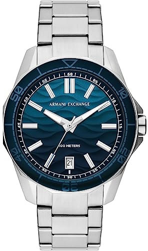 Armani Exchange Herrenuhr quarz/3-Zeiger datum Uhrwerk 44mm Gehäusegröße mit Edelstahlarmband AX1950