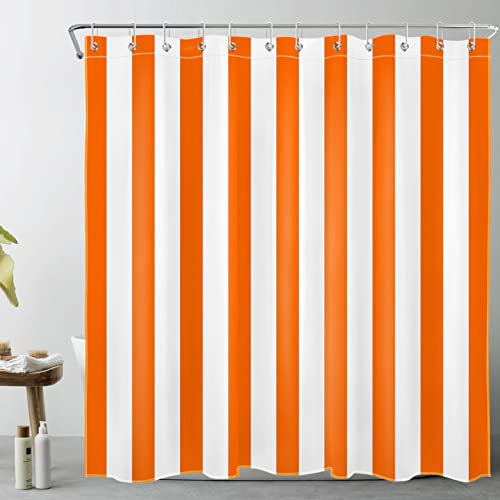 LB Orange und Weiß gestreift Duschvorhang 240x175cm Einfache geometrische Kunst Antischimmel Wasserdicht Badezimmer Vorhänge, Minimalist Extra Breit Polyester Stoff Bad Vorhang mit Haken