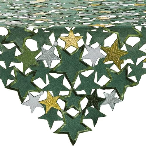 REDBEST Mitteldecke Sterne mit Durchbruchstickerei grün Größe 85x85 cm - mit Metallgarn, pflegeleicht und beständig