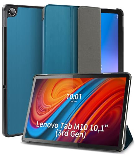 DLveer Hülle für Lenovo Tab M10 3rd Gen 10.1 Zoll - Slim Smart Schutzhülle mit Stander und Auto Schlaf/wach Funktion für Lenovo Tab M10 (3. Generation) 10,1 2022 TB-328FU/TB-328XU,Pfauenblau