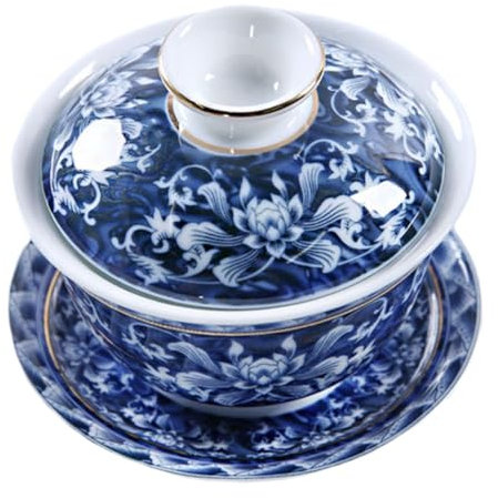 LIFKOME 1 Jeu tasse à thé chinrese gongfu tasse de jus décor vintage tasse à thé traditionnelle chinoise tasse à thé soupière céramique soupière bleu et blanc bol à thé en porcelaine Coupe