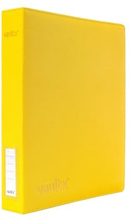 Vault X 3-Ring-Trading-Kartenordner, passend für 9-Taschen-Seiten, 540 Karten, Exo-Tec-Material, Leicht zu Öffnen, D-Ring-Klemmordner für Sammelkartenspiele, Sportkarten, TCG (Gelb, Schlank)