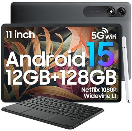 Blackview Tablets 11 inch Android 15, 12GB RAM+128GB ROM(1TB TF), 8200mAh,10W Fast Charging Android Tablet,Widevine L1,5G WiFi,13+8MP,Type-C,3.5mm Headphone Jack,Bluetooth 5.0,2 year warranty-2025