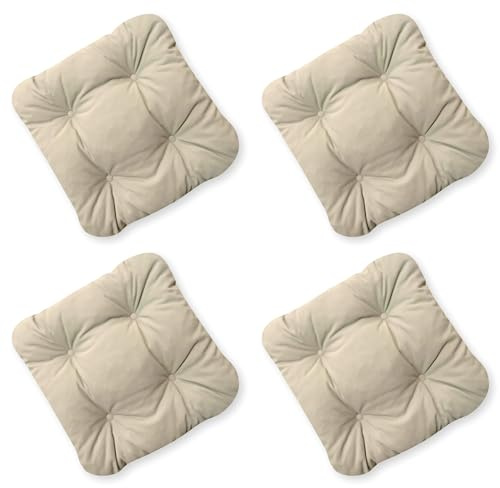 4L Textil 4er Set Stuhlkissen 40x40 mit Bändern Outdoor Kissen wetterfest Gartenstuhlauflagen UV-beständig Sitzkissen Outdoor Bodenkissen(Beige UV, 4er Set | 40x40 cm)