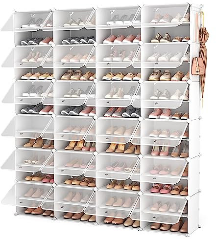 Vicye Mueble Zapatero Plástico de 12 Niveles 24 Compartimentos, Armario Zapateros Modular para 96 Pares de Zapateros, Organizador Zapatos con Puerta Transparente (Blanco, 4 x 12)
