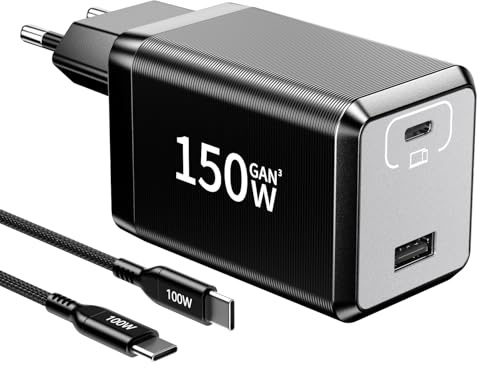 HSSNS 150W USB C Ladegerät, 2-Port Schnellladegerät PD Fast Charger, USB C Stecker kompatibel mit MacBook Pro/Air, Laptop, iPad Pro, iPhone 17/16/15 Series, Samsung Galaxy.