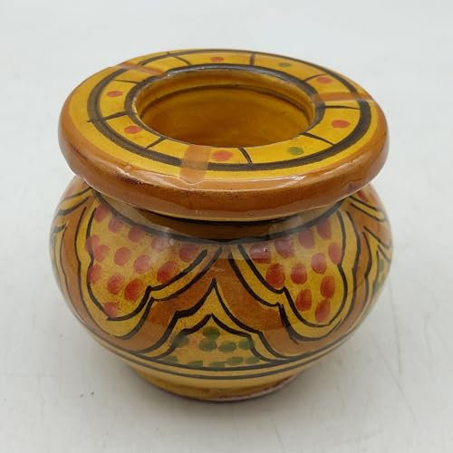 Marokkanischer Aschenbecher aus Terrakotta, handbemalt, von Handwerkern von Safi geruchshemmend und handgefertigt, Durchmesser 9,5 cm, 3003211326