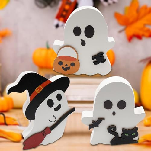 Halloween Deko Geist Tischschilder, Halloween Tischdeko, Holz Geister Deko, Niedliche Geister Tischschild, Halloween Geister Tischdekoration, Halloween Tablett Dekoration Holzschild Spukdekoration