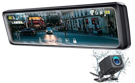 Dashcam 12 Inch 4K 2160P Car Dvr GPS WIFI Mirror Dash Cam Dual Lens Dashcam IPS Screen Car Camera Drive Recorder Stream RearView Mirror Dash Camera(A,256G)