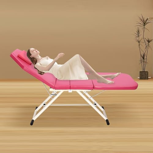 ieLsngai Tragbare Massageliege, Mobile Massageliege Klappbar 3 Zone, Höhenverstellbare Massagebank 60 cm Breit, Pink