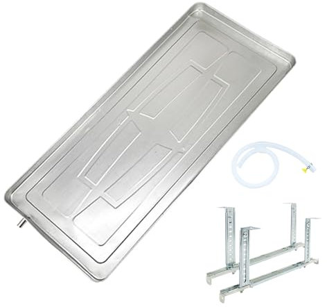 Bac Condensat Clim Acier Inoxydable, Bac de Récupération des Condensats avec Support de Montage, Kit D'accessoires de Drainage, Tuyau de Vidange, Sortie D'eau(84 * 38cm)