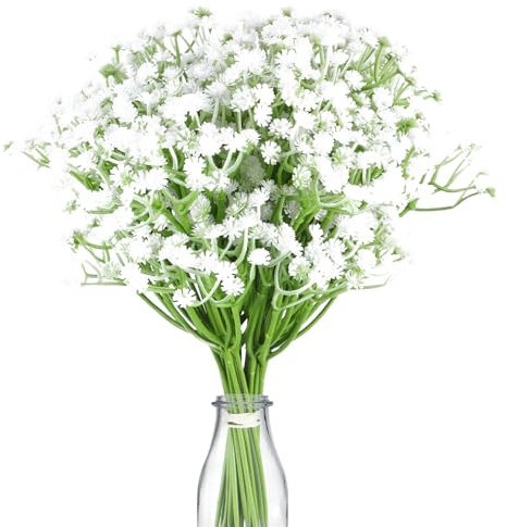 COMNICO Schleierkraut Künstliche Blumen 10 Stück Schleierkraut Pflanzen Deko Blumen Künstlich Gypsophila Artificial Flowers Weiße Schleierkrautblume Fühlt Echt für Brautsträuße Valentinstag Party Deko