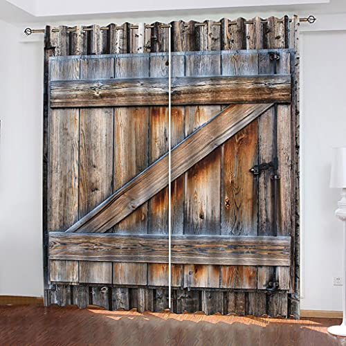Vorhang Blickdicht Schlaufen Schlafzimmer Fensterdekoration 3D Retro-Holztürkunst Muster Verdunkelungsvorhang Mit Ösen, Thermogardine Wohnzimmer Modern Ösenschal 2Er Set 264X214Cm