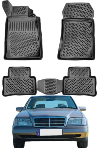 Rizline 3D Fussmatten für Mercedes C Klasse W202 / S202 1993-2000 | für W202 Limousine Sedan / S202 T-Modell Kombi, Gummimatten aus TPE Gummi, Passgenau, Wasserdicht, Hoher Rand, Rutschfest