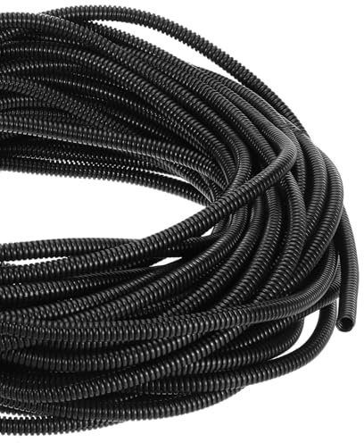 DMiotech 30m Wire Loom Split Tubing 6.5mm, Cord Protectors from Pet Flexible Conduit Cable Management for Office, Home, Garden, Black