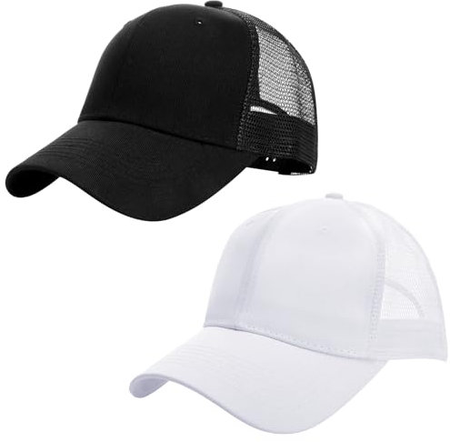 Utensilsto 2 Stück Mesh Baseball Cap, Unisex Baseballkappe Sommer, Herren Damen Trucker Mesh Baseball Kappe Einstellbar Atmungsaktivem Baseball Cap für Outdoor Sports Golf Tennis Laufen