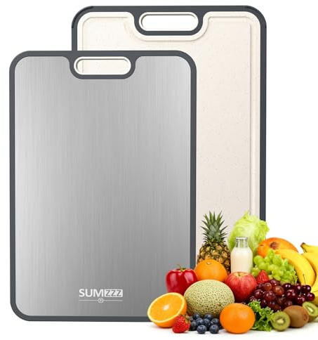 Titanium Cutting Board for Kitchen, Double Sided Chopping Board, 99.9% Pure Titanium & PP, Non-Porous, Odor Resistant, Safe for Raw & Cooked Food, Easy to Clean, Large 15”×10.3”
