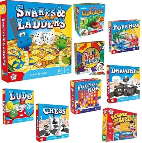 GAMES BUNDLE - Snakes & Ladders, Ludo, Chess, Four In A Row, Beware Of The Buzz, Draughts, The Big Bluff, Pop & Hop Careful Crocodile (Snakes & Ladders + Four In A Row)