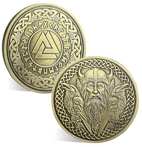 ACGZQY Wikinger-Kriegermünze – Glücksbringer-Odin-Münze mit Raben, nordische Mythologie, Odin, Wikingergott, Münze, Rune, Talisman, Amulett, Wikingergeschenk für Männer & Frauen