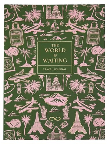 Portico Designs Ltd The World is Waiting Travel Journal Planner A5 with Ribbon Page Marker and Gold Foil Page Edges, 180 Pages FSC Paper