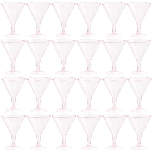 PIPITA 24 Pack Plastic Martini Glasses, 6.25oz/180ml Disposable Cocktail Glasses, Plastic Margarita Glass Perfect for Wedding, Party (Pink)