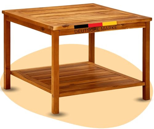 DELUKE® Beistelltisch Holz EMMI - Massivholz, 60x60x45cm | Couchtisch Akazie Beistelltisch Couch Holztisch Outdoor Sofatisch Gartentisch eckig