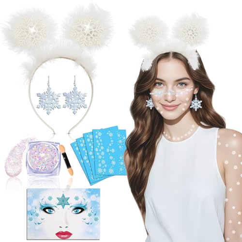 Schneeflocken Kostüm Damen Accessoires, 6 Set Kostüm Schneeflocke Haarreif Fasching Weihnachten Schneeflocken Ohrringe Schneeflocken Haarreif Schneeflocke, Schneeflocken Haarschmuck Für Karneval
