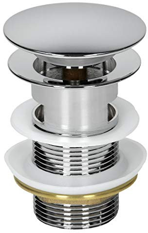 LuxeBath Universal Ablaufgarnitur für Waschbecken & Waschtisch Ablaufventil mit Überlauf Messing verchromt Modernes Pop-Up Click Clack Ventil Abflussgarnitur Werkzeugloser Einbau Waschbeckenstöpsel