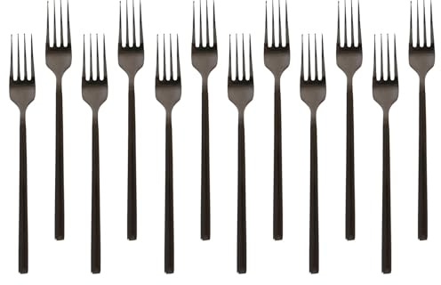 Argon Tableware 12 Stainless Steel Dinner Forks – 19.5cm Matte Black Finish Modern Cutlery Set for Dining & Entertaining – Stylish Dishwasher Safe Tableware