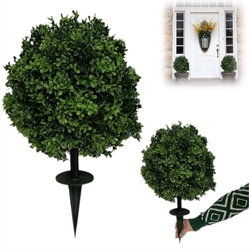 Arbres topiaires de buis artificiels avec piquet, arbustes artificiels résistants aux UV 2025, brosse à plantes artificielles à feuilles persistantes pour décoration intérieure ou extérieure, porche