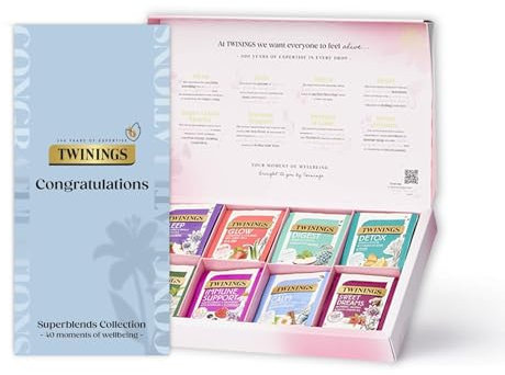 Twinings Superblends Congratulations Collection Gift Box | 40 Tea Bags | 8 Premium Green & Herbal Infusions |Gift Ideas for Women & Men