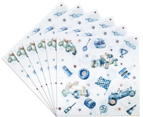KOBOKO 20 Stück Racing Car Servietten Geburtstag, Hot Whels Geburtstag Deko Papierservietten, Rennwagen Geburtstagsparty Servietten, Auto Geburtstagsservietten, Rennauto Party Dekoration, 33x33cm