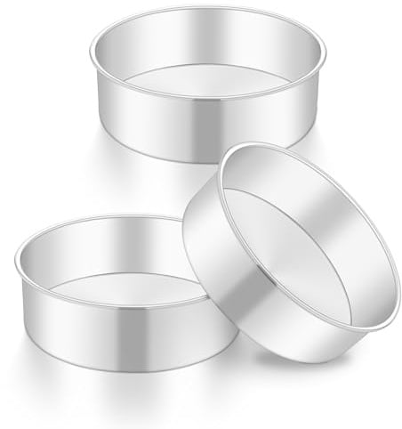 Onader 7 Inch Round Cake Tin Set of 3, Stainless Steel Cake Mould Pan for Baking, Ideal for Birthday Christmas Wedding Layer Cakes, Non-Toxic & Healthy, Mirror Finished & Dishwasher Safe