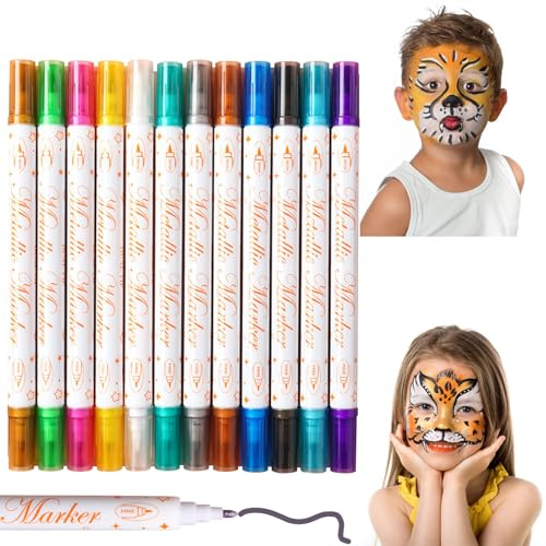 Nurila 12 Farben Tattoo Stifte Kinder, Doppelte Stiftspitze Tattoo Stifte, Tattoostifte für Kinder Waschbar, Tattoostifte Hautfreundlich für Party, Geburtstagsfeier, Karneval, Kostümveranstaltung