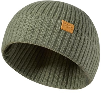 FUQILA 100% Superfeine MerinoWolle Mütze, Fisherman Beanie, Trawler Mütze, Klassische Wollmütze, Thermo Beanie, Warme Wintermütze für Damen & Herren (DE/NL/SE/PL, Numerisch, 55, 61, Absinth Grün)