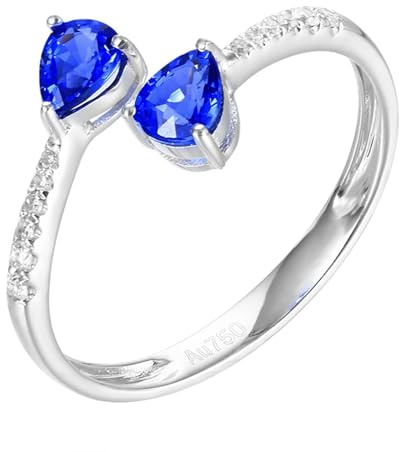 Homxi Trauringe Damen Ring 18 Karat Weißgold, Wassertropfen mit Erstellter Saphir 0,65 Karat und Moissanit, Blau Silber Verlobungsringe Damen Ring Gr. 66 (21.0)