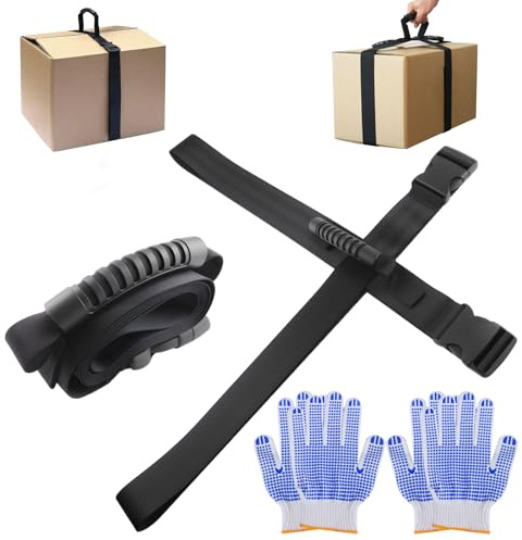 BITEFU 2 Stücke Tragegurt mit Griff, Nylon Tragegurt, Enthalten 1 Einzeilig Carrying Strap 1 Cross Style Tragegurte Umzug for Transport Bulky and Heavy Boxes, Luggage, mit Zwei Paar Handschuhe