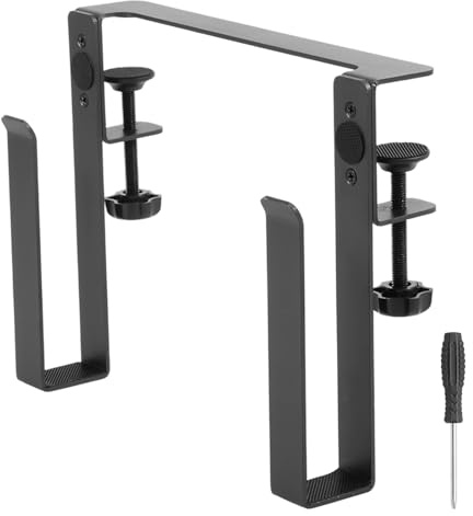 Adjustable Desk Side Laptop Holder with Anti-Scratch Silicone, No Drill Desk Side Storage for Laptops Tablets Keyboards Book, Metal Hanging Notebooks Desks Holder for Home, School and Office(1 Layer)
