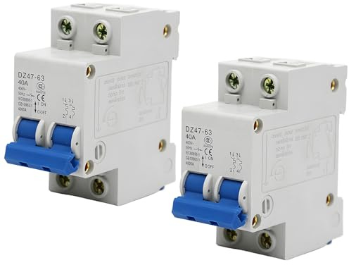 2 disjoncteurs miniatures, 2 pôles 40 A 400 V, disjoncteur basse tension, montage sur rail DIN, interrupteur sectionneur CA résidentiel DZ47-63 C40