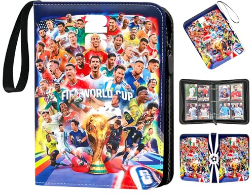 WM 2026 Fussball Sammelkarten Album mit 4 Fächern 50 Hüllen für 400 Karten | Fußball Karten Sammelalbum Sammelmappe Sammelheft Sammelbuch mit Reißverschluss und Tragegriff, Wasserfeste Heft Mappe Ordner