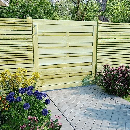 Puerta de jardín cerradura, puerta de jardín madera de pino impregnada, 100 x 100 cm, color verde, para valla de barra, incluye postes