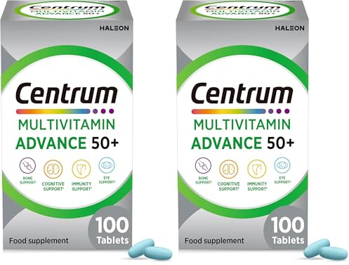 Centrum Advance 50+ Tablets Multivitamin & Mineral Supplements, with 24 Essential nutrients, Including Vitamin D, C, Zinc, 100 ct (Product May Vary). (Pack of 2)