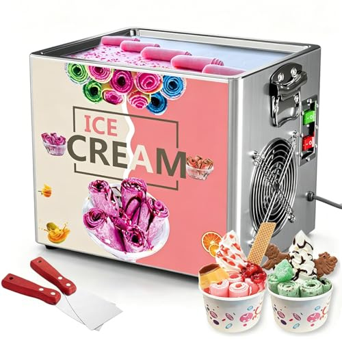 Heladeras Hacer Helado con Compresor, Maquina Hacer Helados, Heladera Instantánea con 2 Espátulas, Ice Cream Rolls Maker Machine, Máquina para Hacer Rollos de Helado, Placa de Hielo Helado